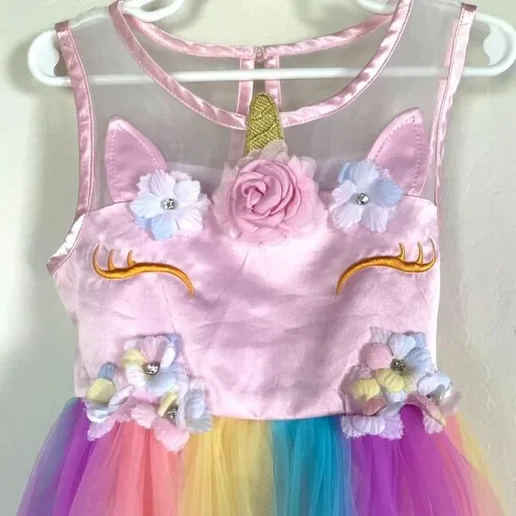 Sunny Fashion Girls Dress Unicorn Rainbow Tulle Pageant Princess Party -Size 5 T - Picture 12 of 16
